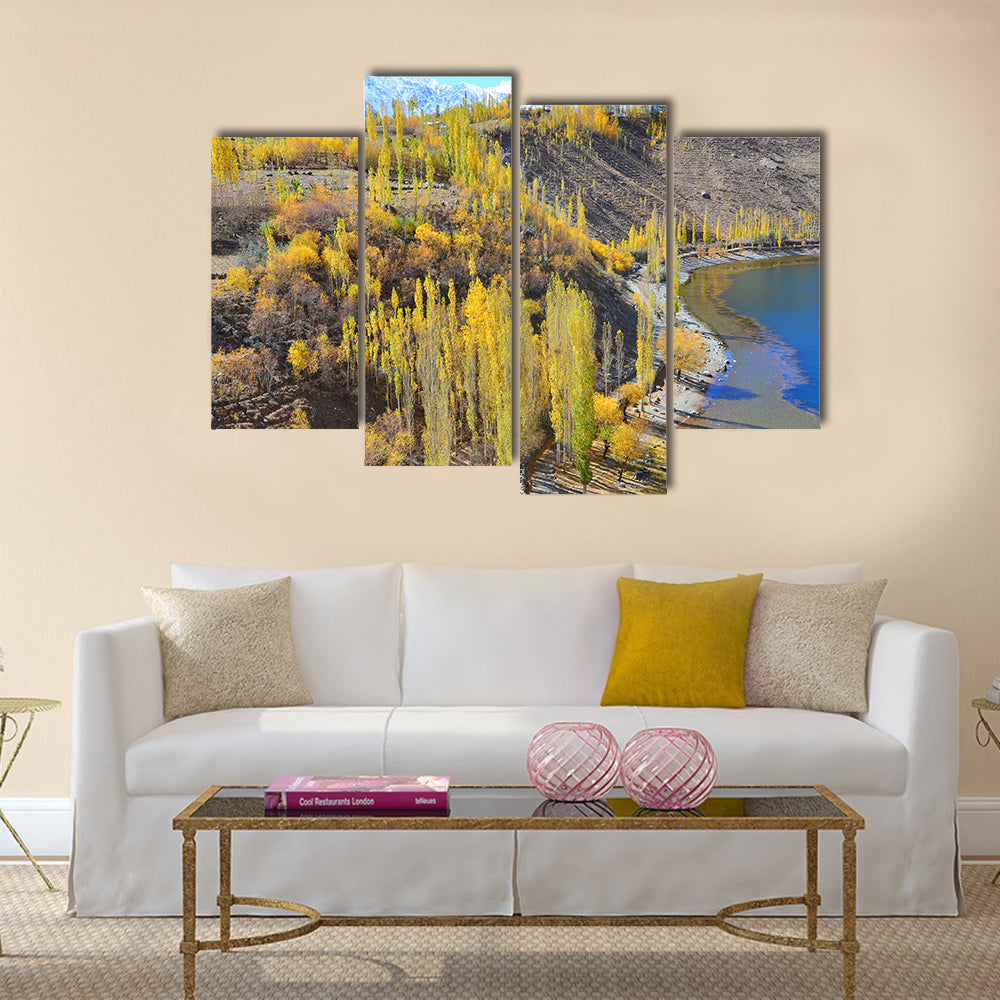 autumn at phandur lake locate in northern of pakistan multi panel canvas wall art
