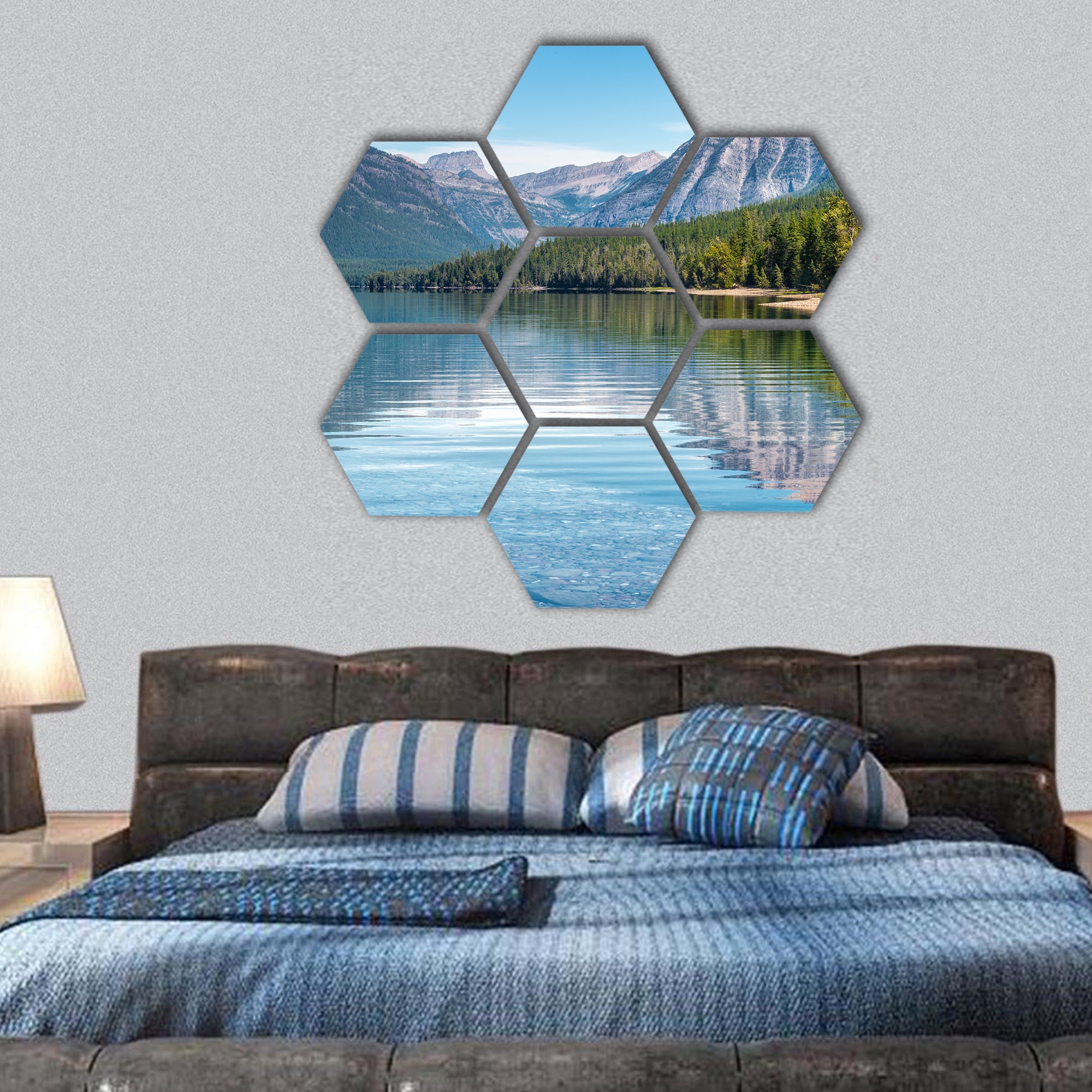 View of Lake McDonald hexagonal canvas wall art