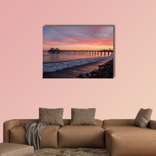 Malibu pier Pacific Ocean sunset on the Southern California coast multi panel canvas wall art