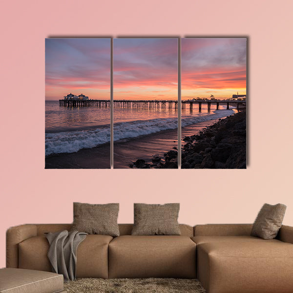 Malibu pier Pacific Ocean sunset on the Southern California coast multi panel canvas wall art
