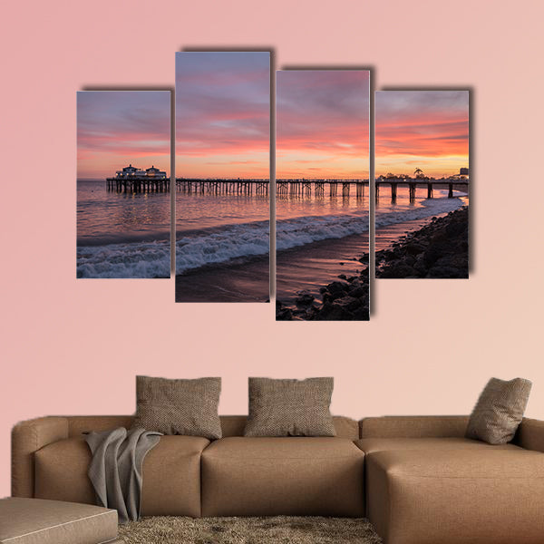Malibu pier Pacific Ocean sunset on the Southern California coast multi panel canvas wall art