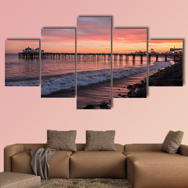 Malibu pier Pacific Ocean sunset on the Southern California coast multi panel canvas wall art