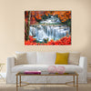 Waterfall in autumn forest Multi Panel Canvas Wall Art