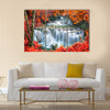 Waterfall in autumn forest Multi Panel Canvas Wall Art