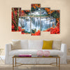 Waterfall in autumn forest Multi Panel Canvas Wall Art