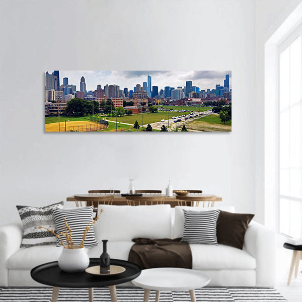 Cloudy day in Chicago, Illinois - downtown skyline panoramic canvas wall art
