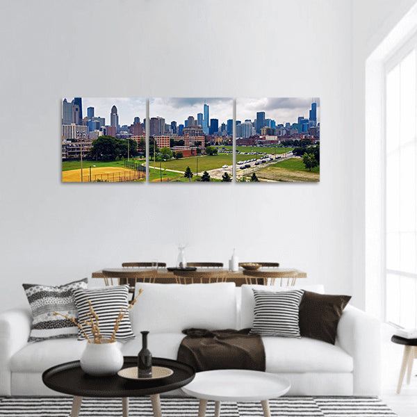 Cloudy day in Chicago, Illinois - downtown skyline panoramic canvas wall art