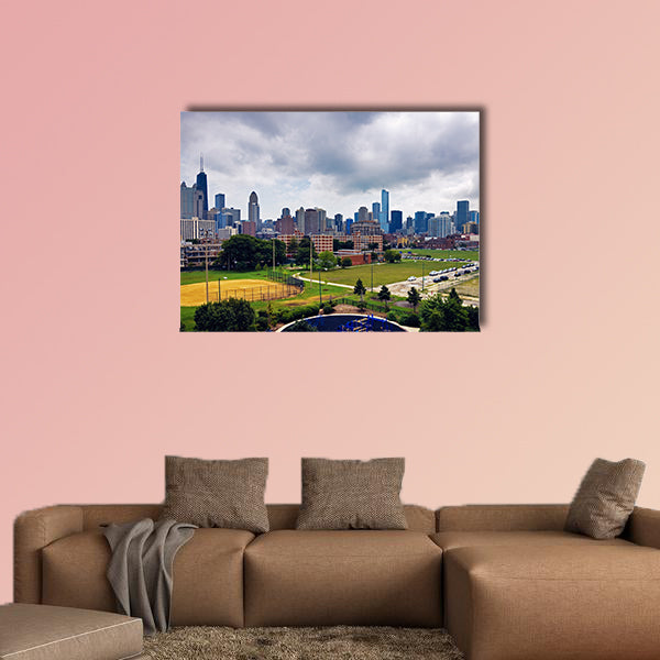 Cloudy day in Chicago, Illinois - downtown skyline Multi panel canvas wall art