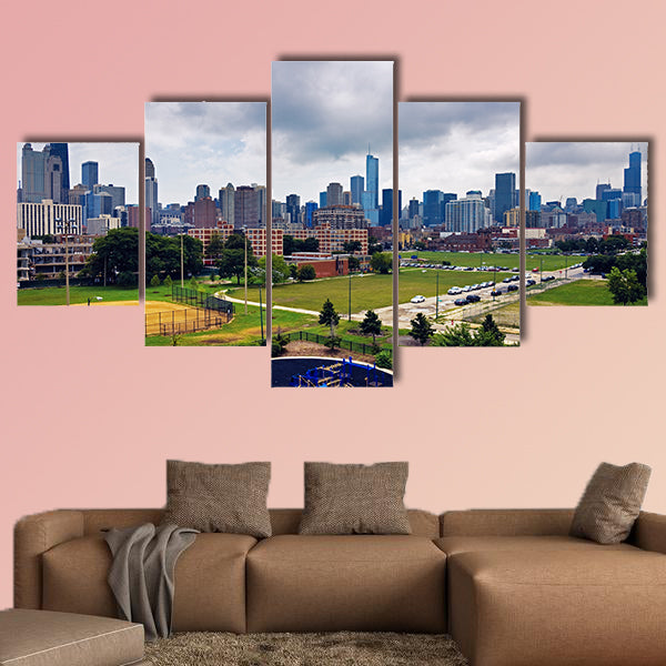 Cloudy day in Chicago, Illinois - downtown skyline Multi panel canvas wall art