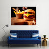 Fast Food homemade burger with chips or french fries for restaurant and menu cards Multi panel canvas wall art