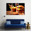 Fast Food homemade burger with chips or french fries for restaurant and menu cards Multi panel canvas wall art