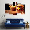 Fast Food homemade burger with chips or french fries for restaurant and menu cards Multi panel canvas wall art