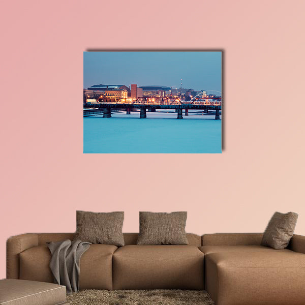 Des Moines skyline across frozen Des Moines River Des Iowa, USA wall art