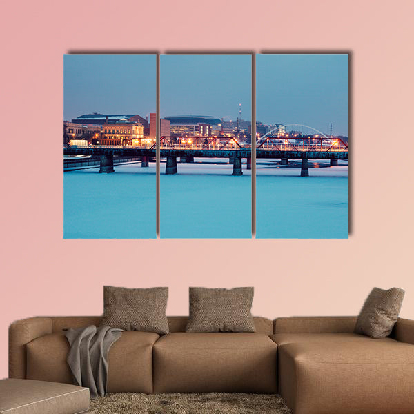 Des Moines skyline across frozen Des Moines River Des Iowa, USA wall art