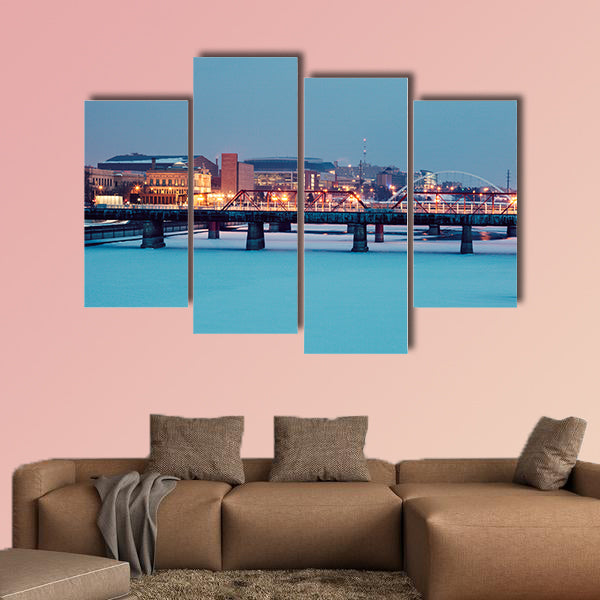 Des Moines skyline across frozen Des Moines River Des Iowa, USA wall art