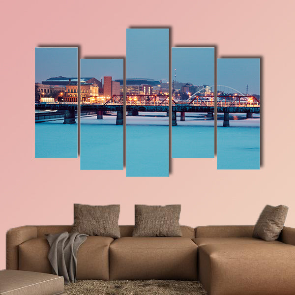 Des Moines skyline across frozen Des Moines River Des Iowa, USA wall art
