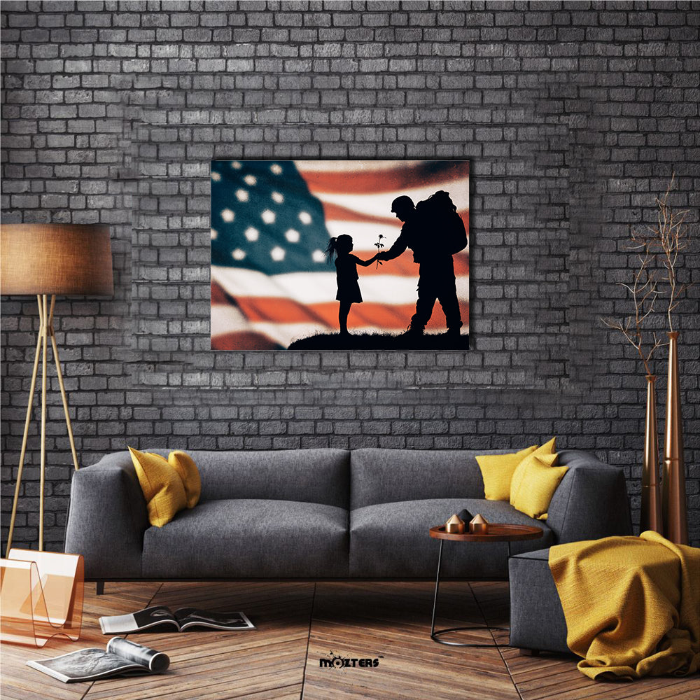 Silhouette of American soldier to national flag Multi Panel Canvas Wall Art