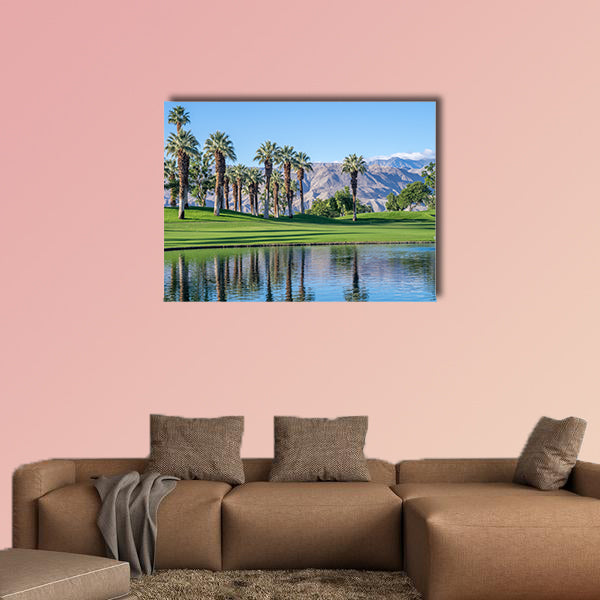 Palms reflecting in water on a golf course in t wall art