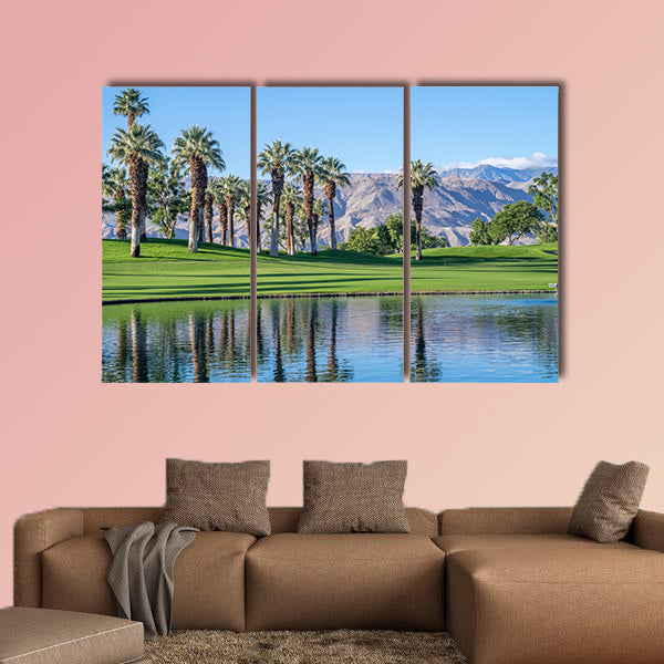Palms reflecting in water on a golf course in t wall art