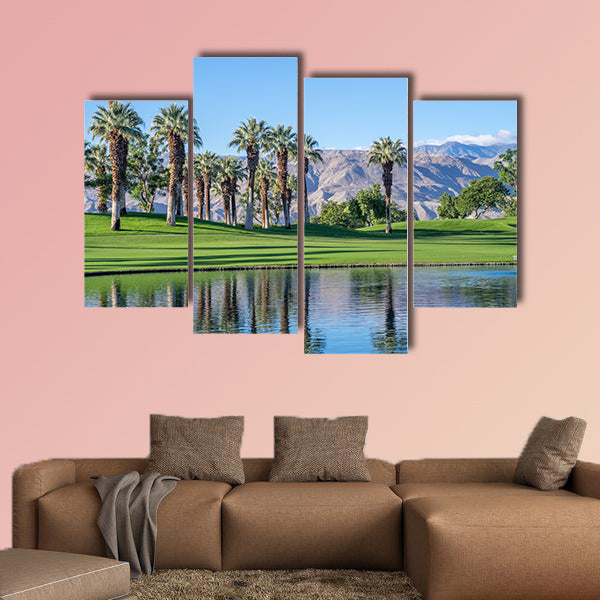 Palms reflecting in water on a golf course in t wall art