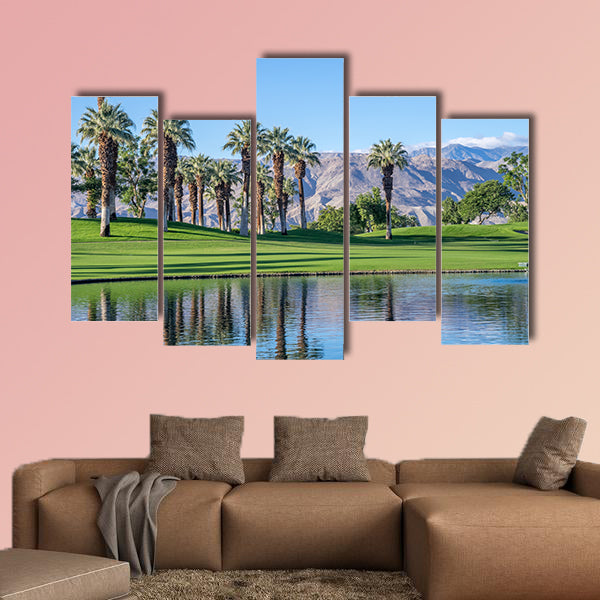 Palms reflecting in water on a golf course in t wall art