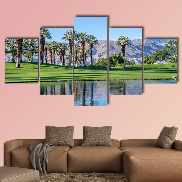 Palms reflecting in water on a golf course in t wall art