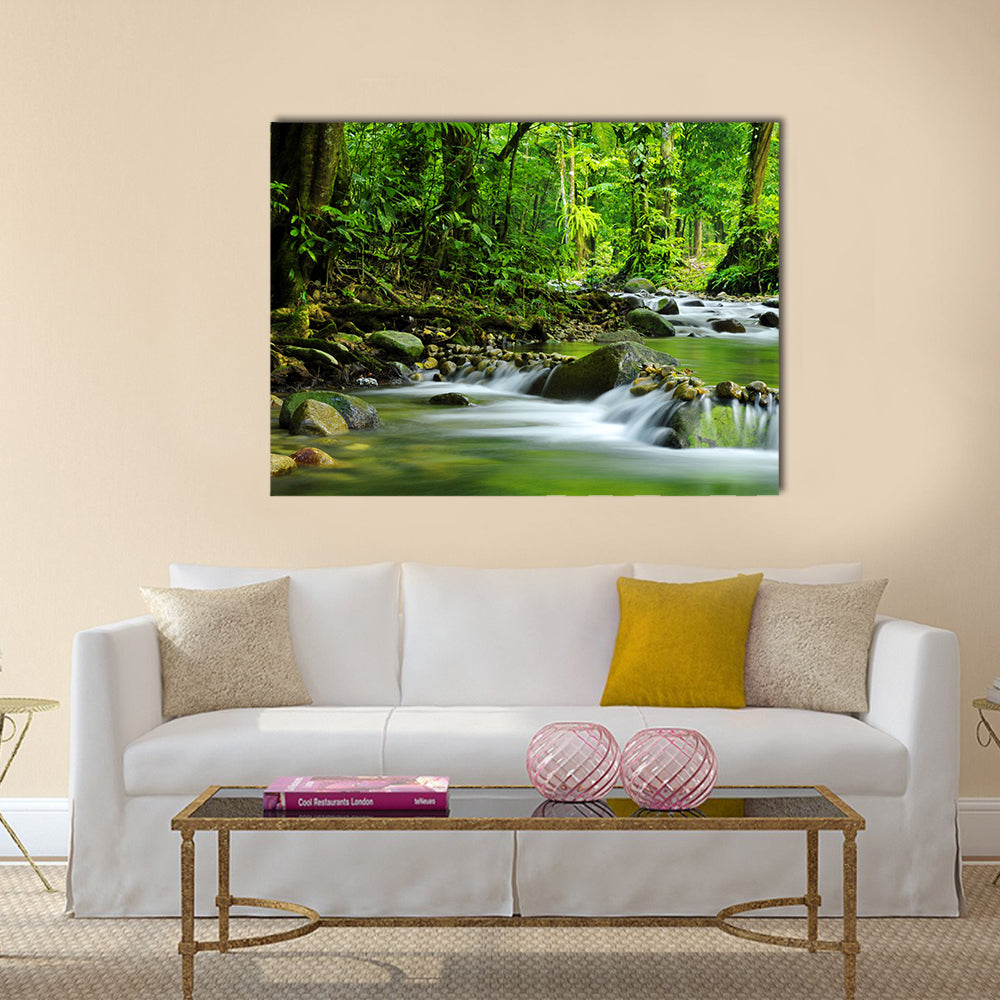 Mountain stream in a tropical rain forest Multi Panel Canvas Wall Art