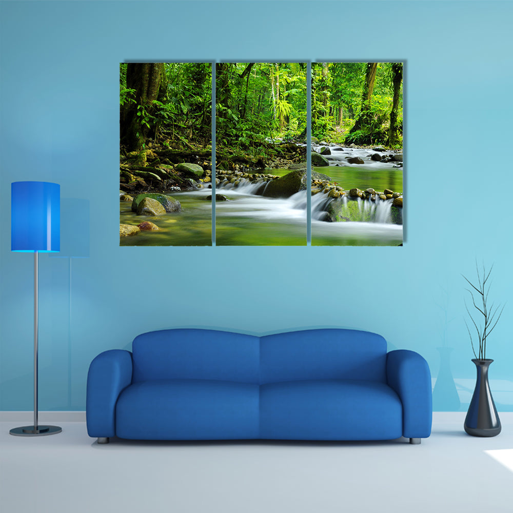 A Mountain stream in a tropical rain forest multi panel canvas wall art