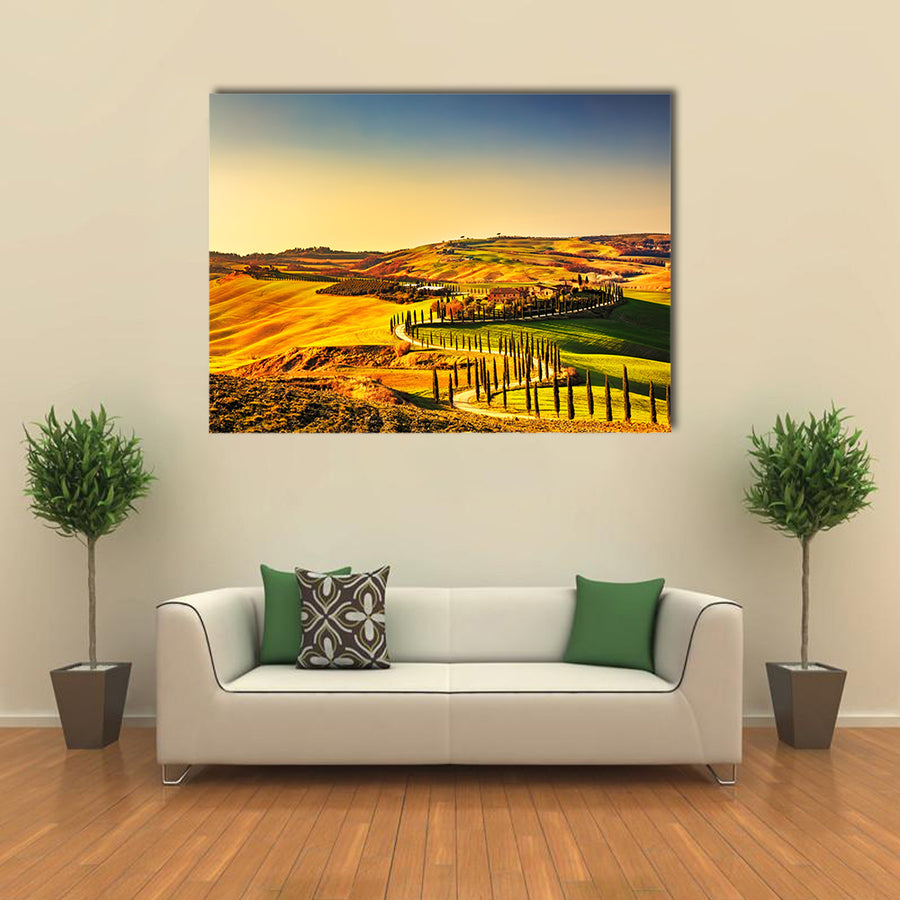 Tuscany, Crete Senesi rural sunset landscape multi panel canvas wall art