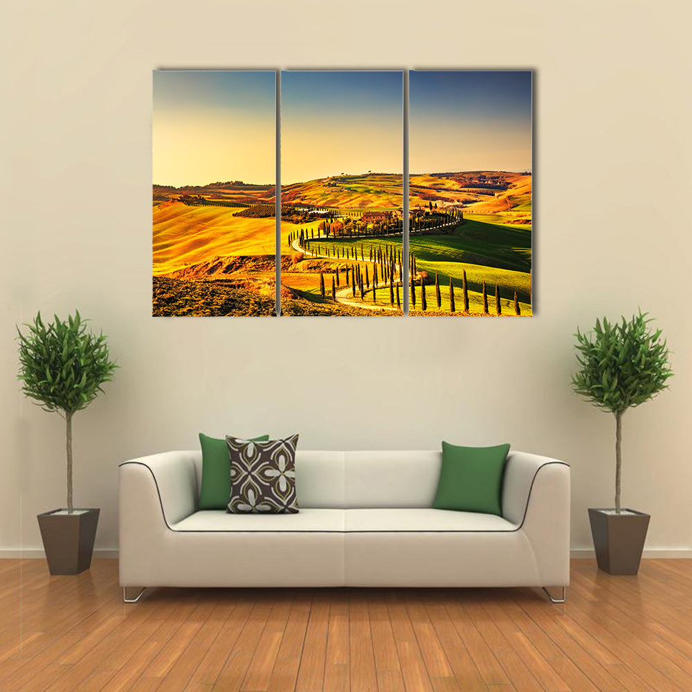 Tuscany, Crete Senesi rural sunset landscape multi panel canvas wall art