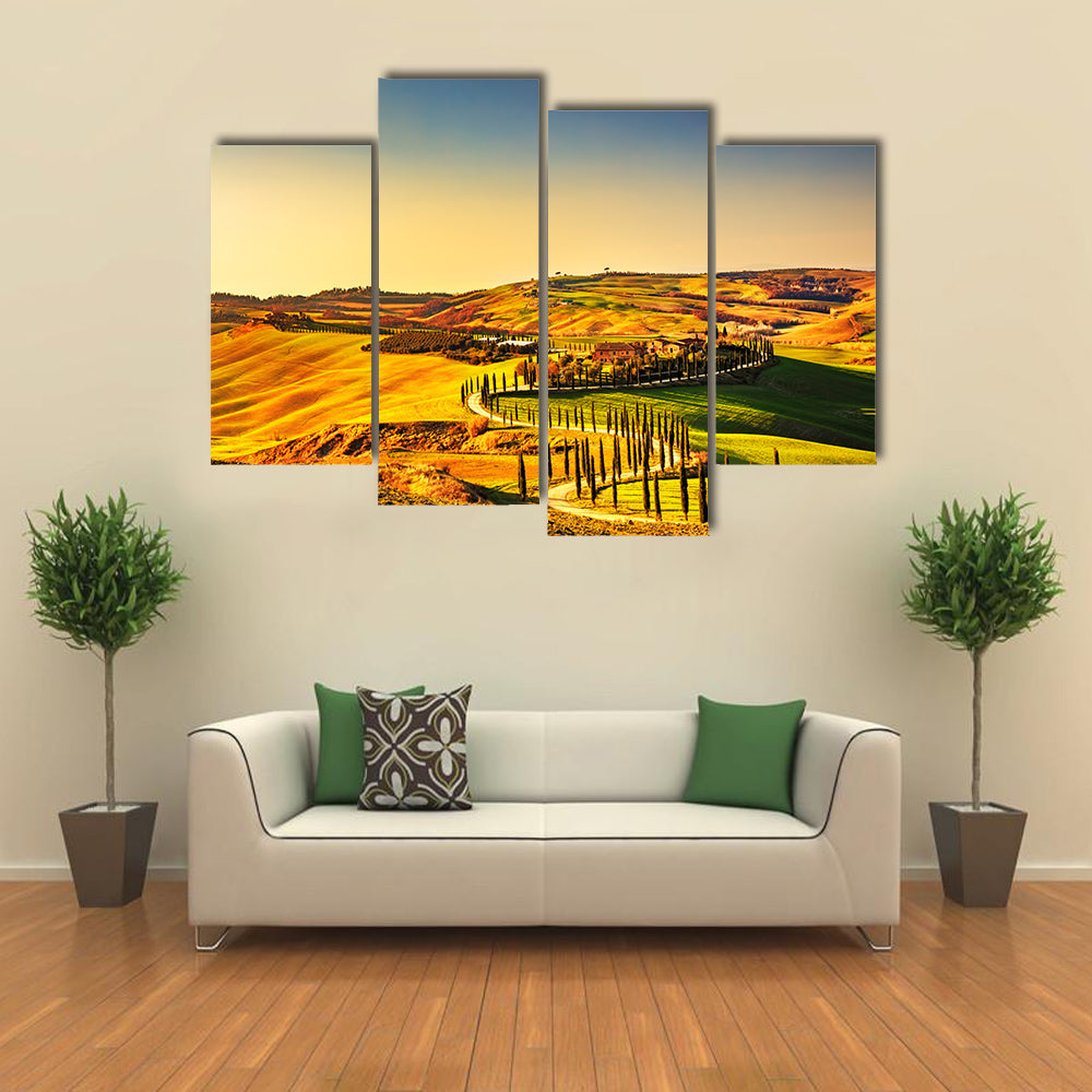 Tuscany, Crete Senesi rural sunset landscape multi panel canvas wall art
