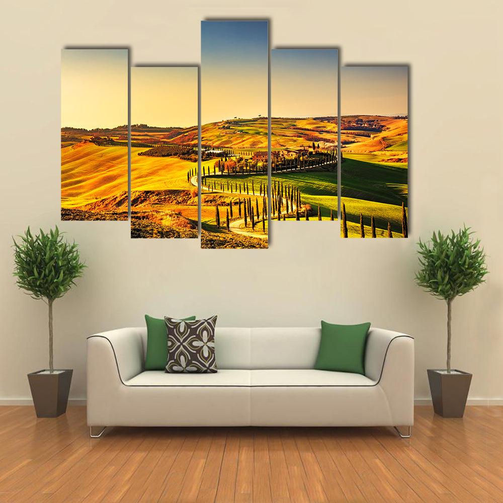Tuscany, Crete Senesi rural sunset landscape multi panel canvas wall art