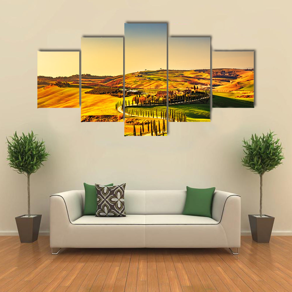 Tuscany, Crete Senesi rural sunset landscape multi panel canvas wall art