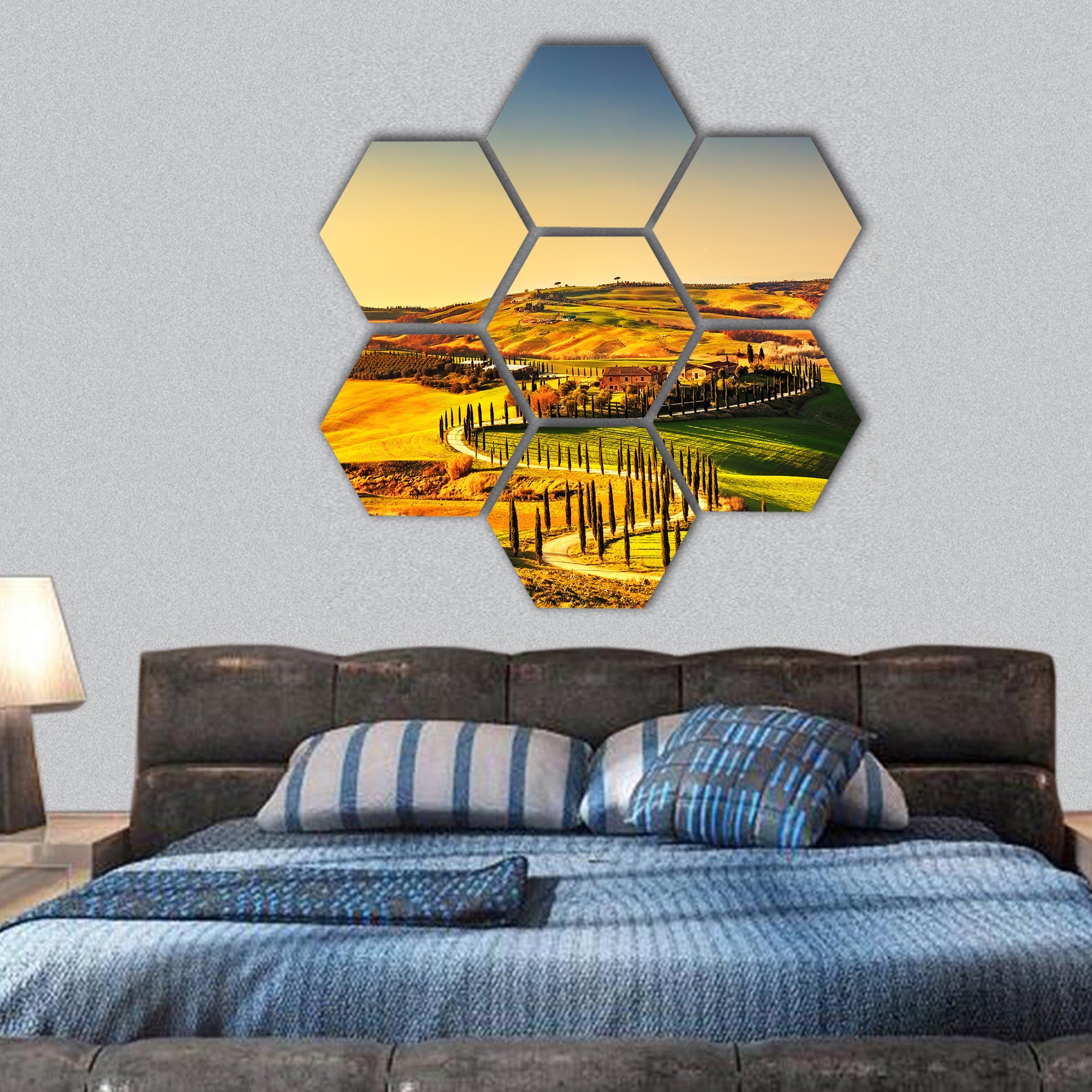 landscape in sunny day hexagonal canvas wall art