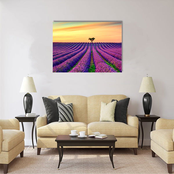 Lavender flowers blooming field Multi Panel Canvas Wall Art