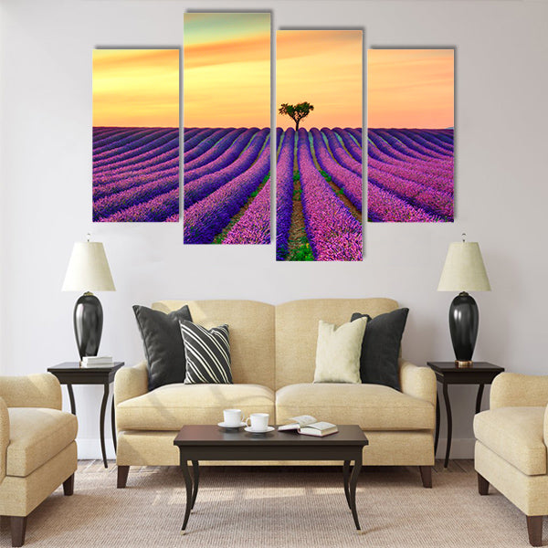 Lavender flowers blooming field Multi Panel Canvas Wall Art