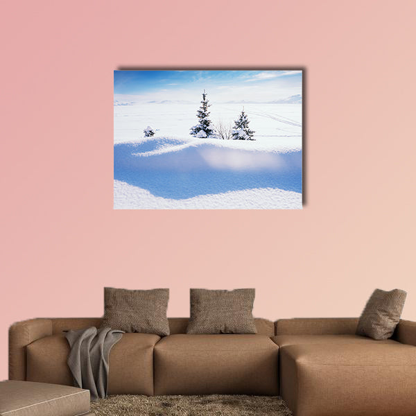Snow covered lake after snowfall. Beautiful winter landscape Multi panel canvas wall art
