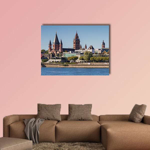 Cathedral of Mainz at the Rhine River, Germany multi panel canvas wall art