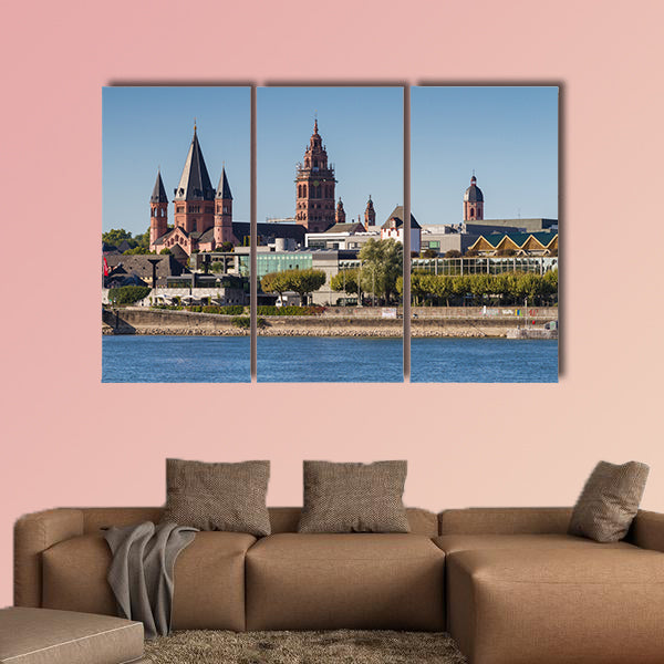Cathedral of Mainz at the Rhine River, Germany multi panel canvas wall art