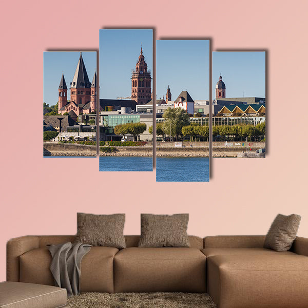 Cathedral of Mainz at the Rhine River, Germany multi panel canvas wall art