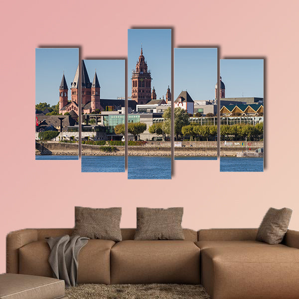 Cathedral of Mainz at the Rhine River, Germany multi panel canvas wall art