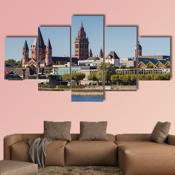 Cathedral of Mainz at the Rhine River, Germany multi panel canvas wall art