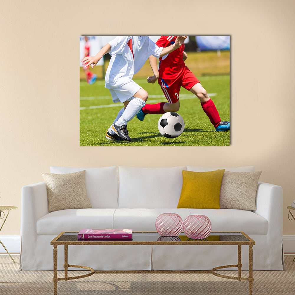 Football match for children training and football soccer tournament Multi panel canvas wall art