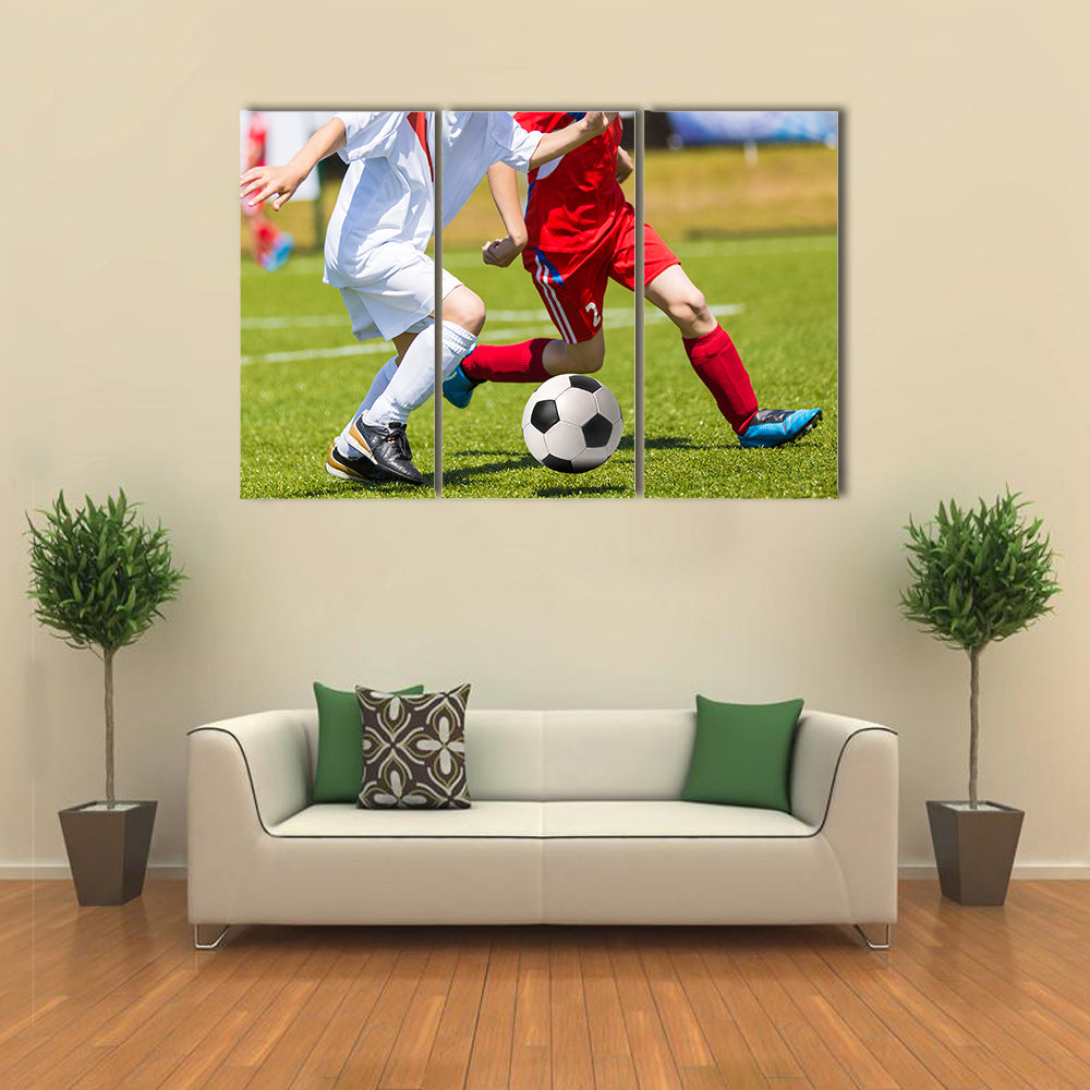 Football match for children training and football soccer tournament Multi panel canvas wall art