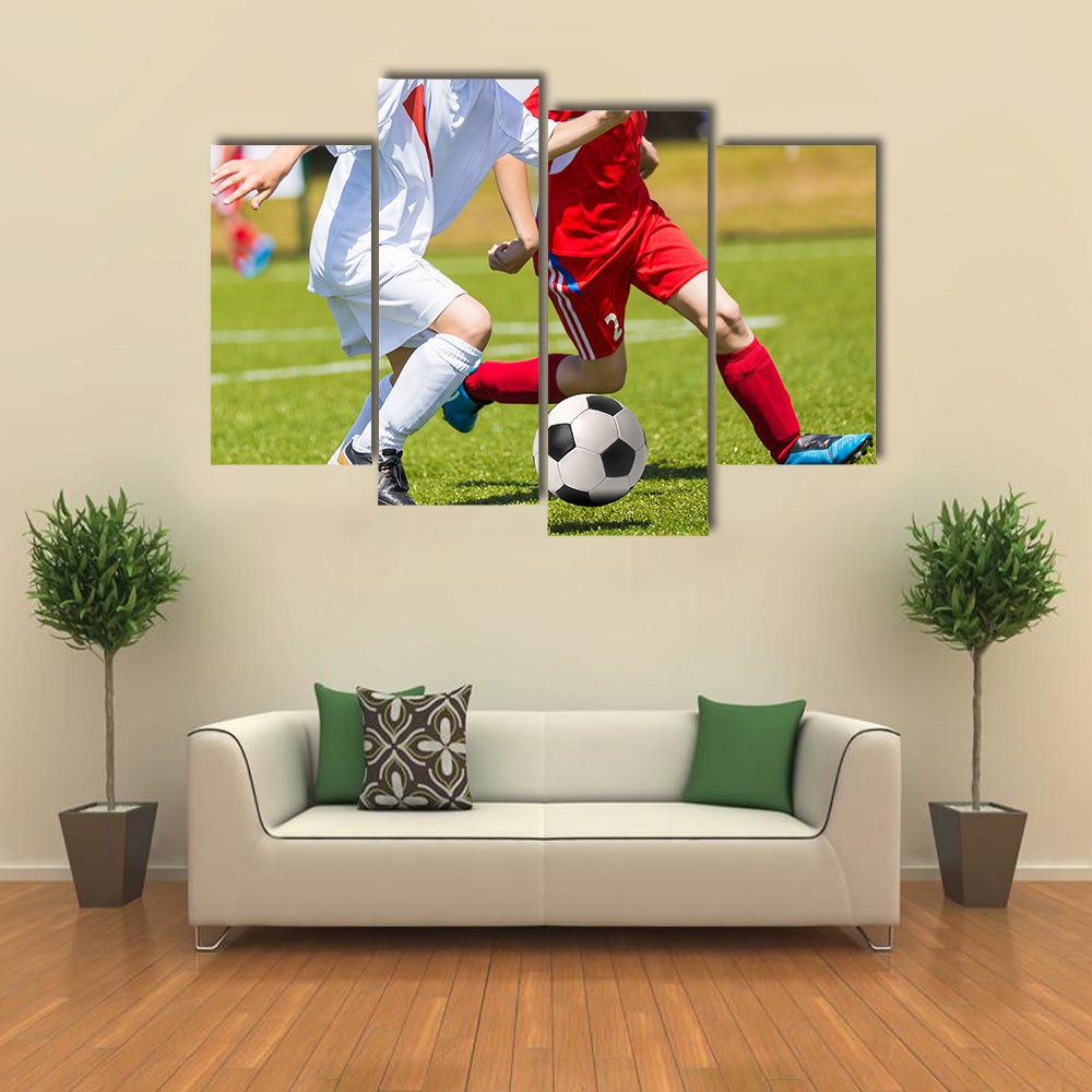 Football match for children training and football soccer tournament Multi panel canvas wall art