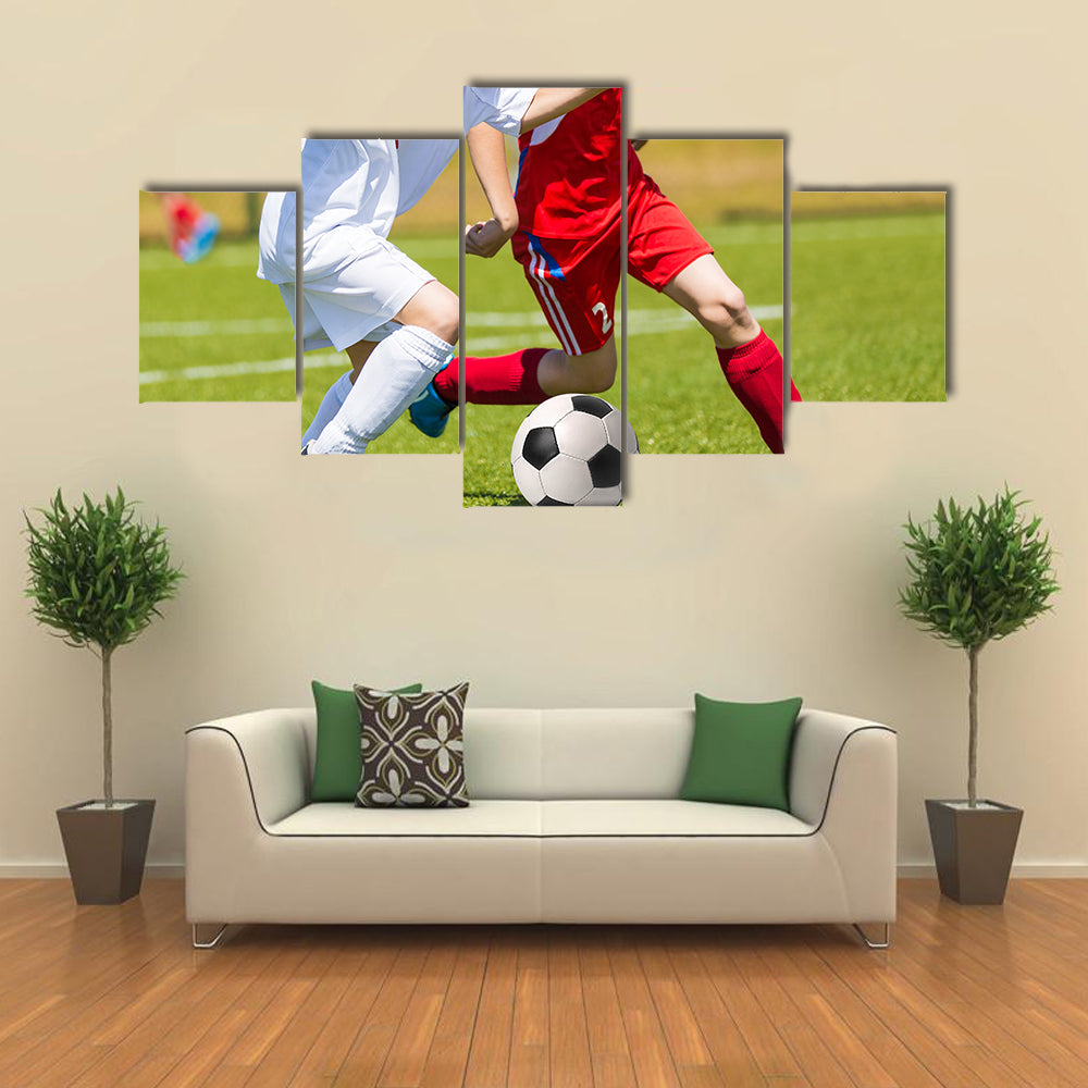 Football match for children training and football soccer tournament Multi panel canvas wall art