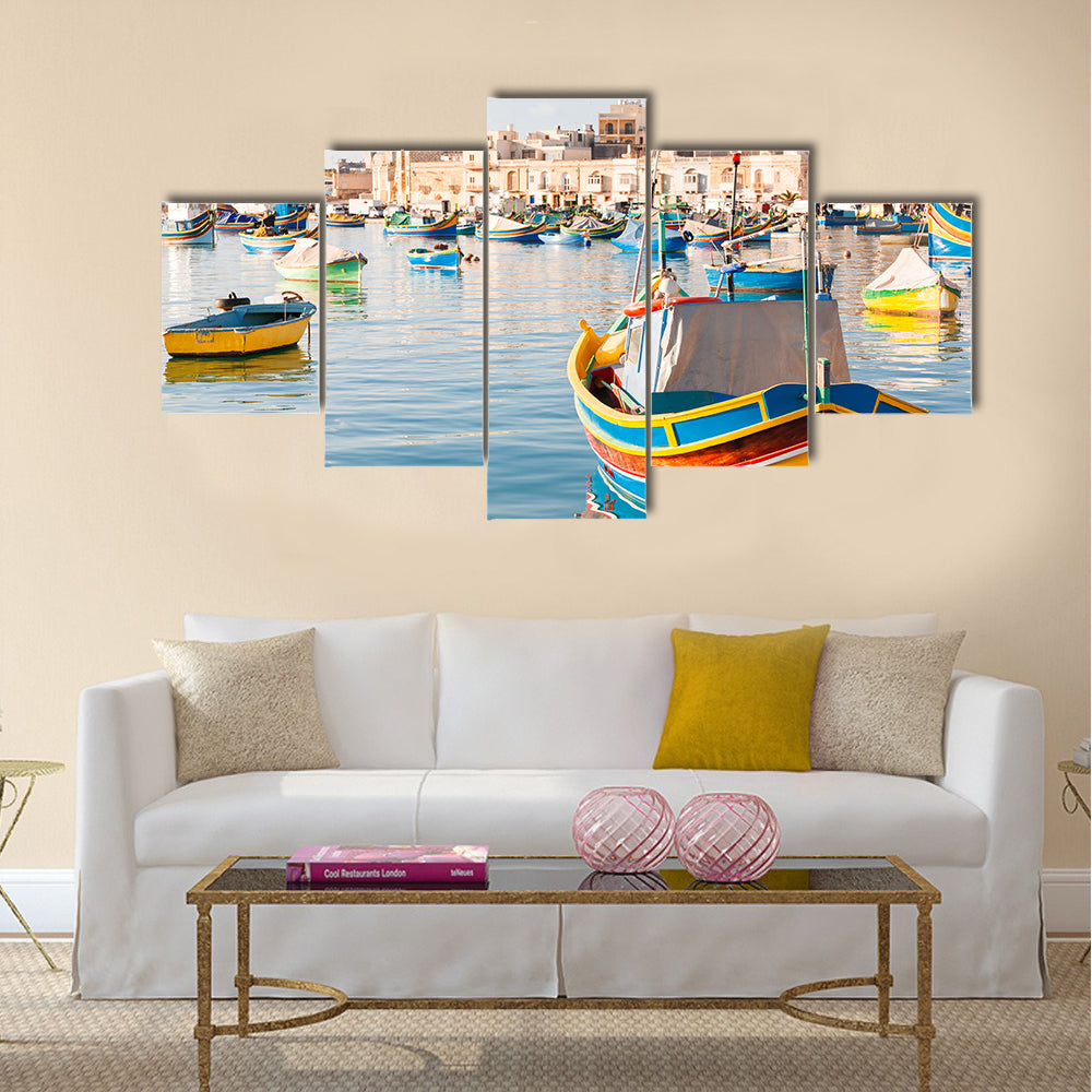 Mediterranean traditional fisherman village in the south east of Marsaxlokk, Multi Panel Canvas Wall Art