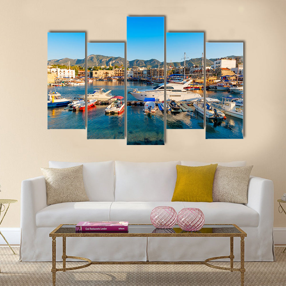 Kyrenia Girne Harbor With Castle On The Background In Cyprus Multi Panel Canvas Wall Art
