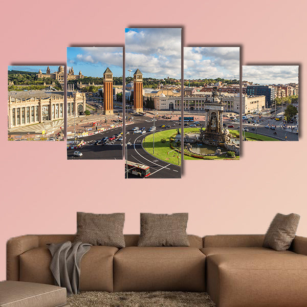 View of the center Barcelona. Spain in a summer day multi panel canvas wall art