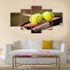 A shot of a tennis racquet and tennis balls Multi panel canvas wall art